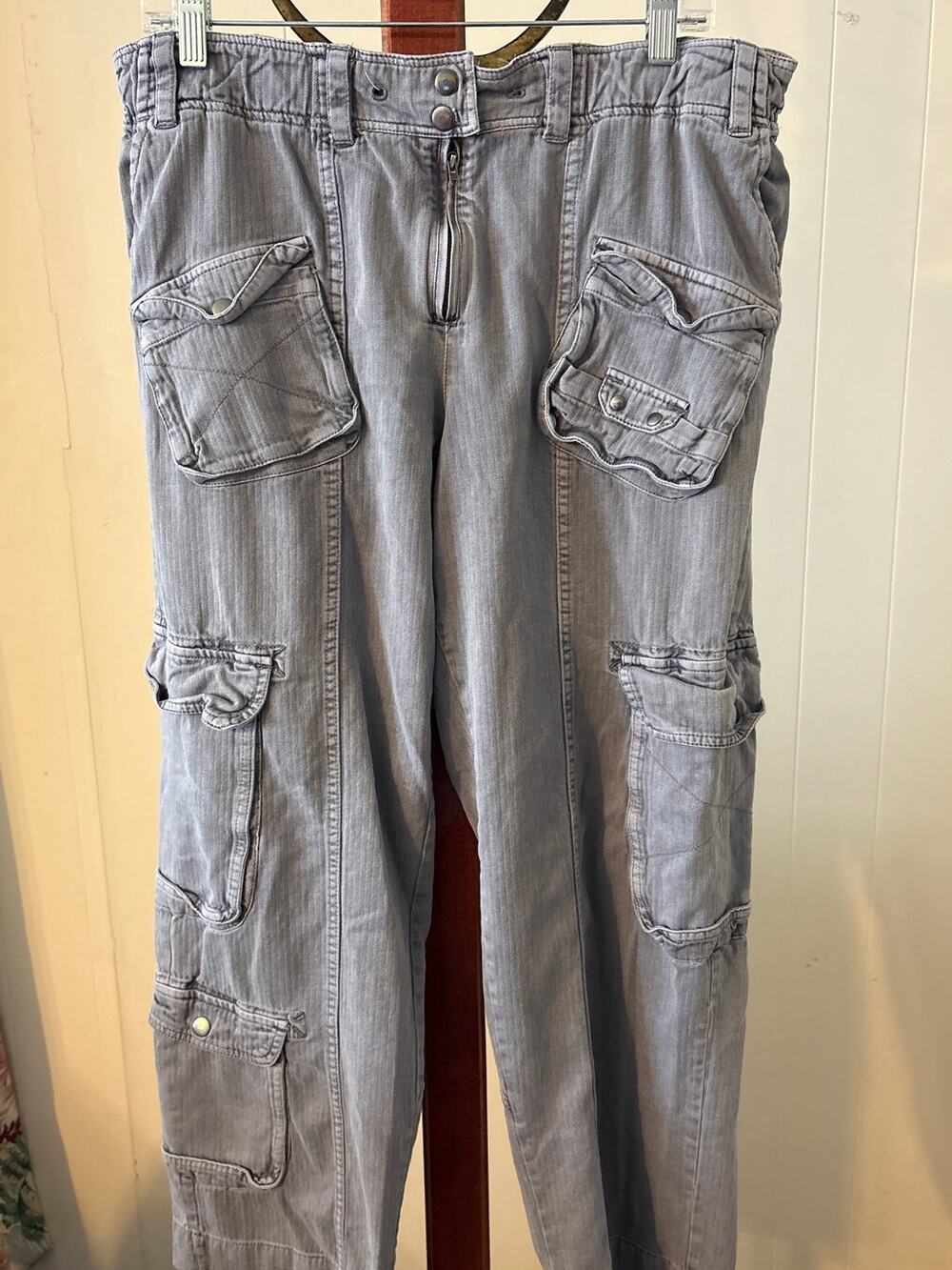 Free People Gray Cargo Style Jeans Sz 34” waist
